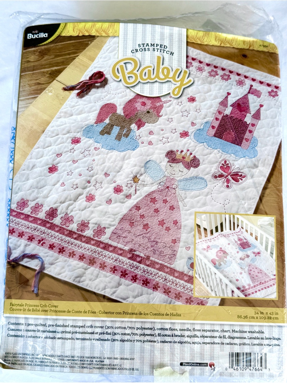 Bucilla Fairytale Princess Stamped Cross Stitch Baby Crib Cover Kit 34x43
